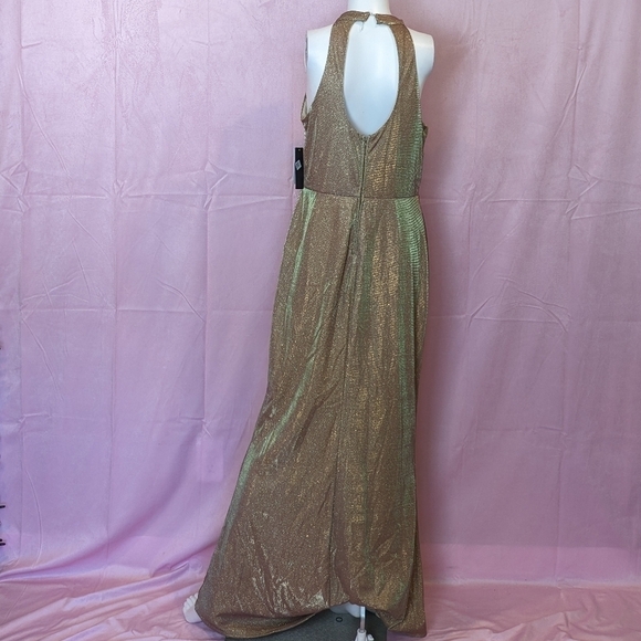 City Studio Rose Gold Metallic Sparkly Halter Cut Out Neckline Formal Prom Dress - Picture 4 of 9